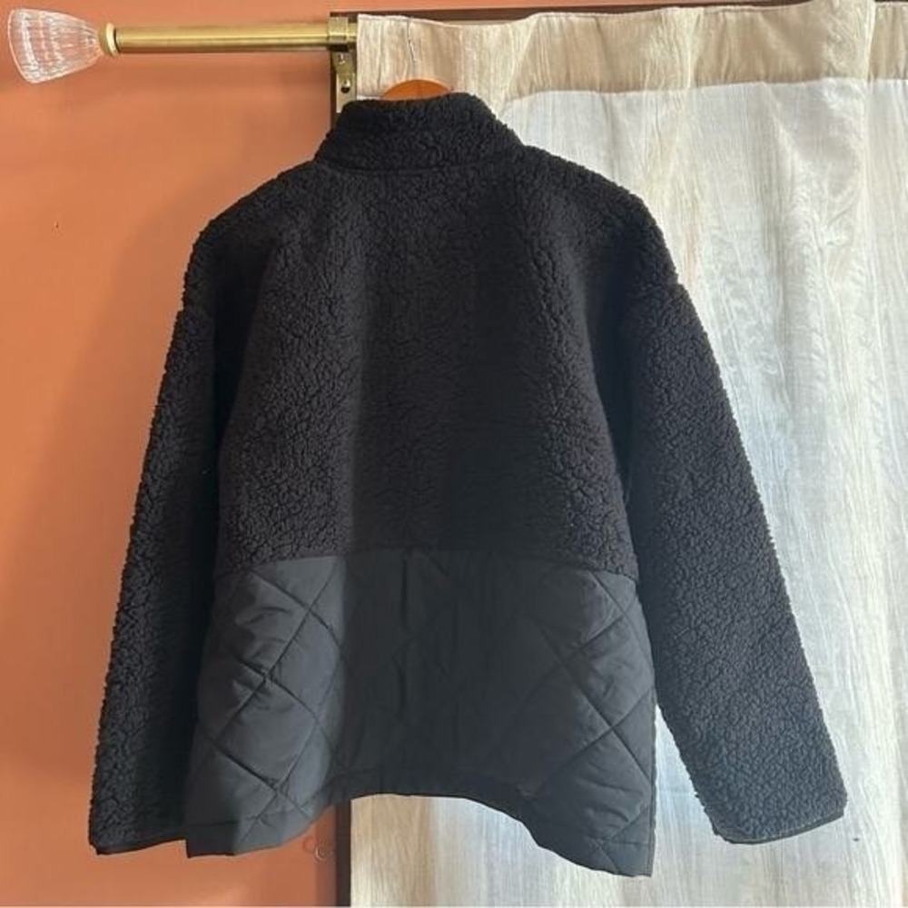 J. Jill Fit Quilted Sherpa Fleece Jacket Snaps Mock Neck Black $169 Sz M Petite - Picture 5 of 6